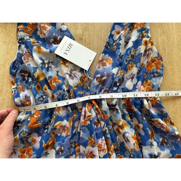 MISA NWT Dominika Maxi Dress in Blue Pansy Floral Flowy Plunging Neckline Sz XS - Picture 7 of 9